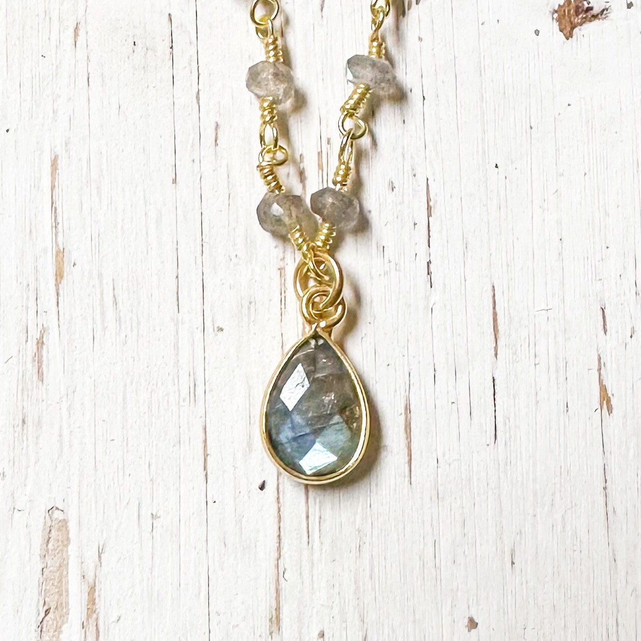 Labradorite and Gold necklace with Teardrop Pendant