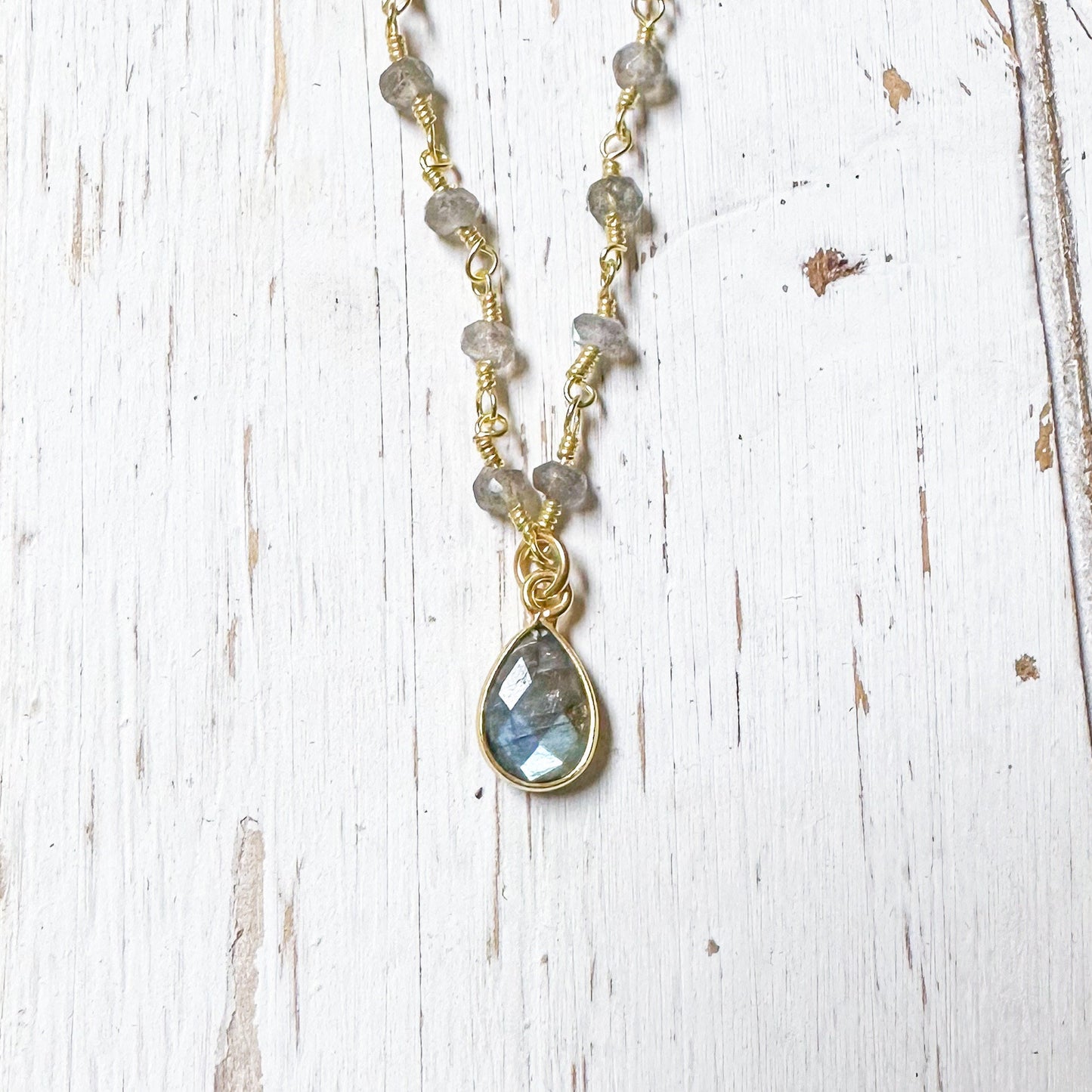 Labradorite and Gold necklace with Teardrop Pendant